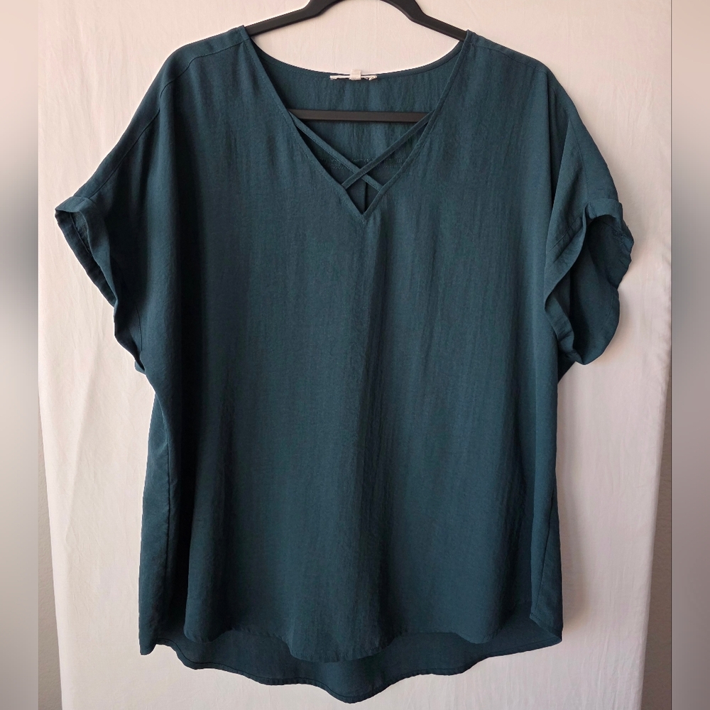 Maurices Deep Teal Criss Cross Strappy Top Flowy Dark Academia Aesthetic